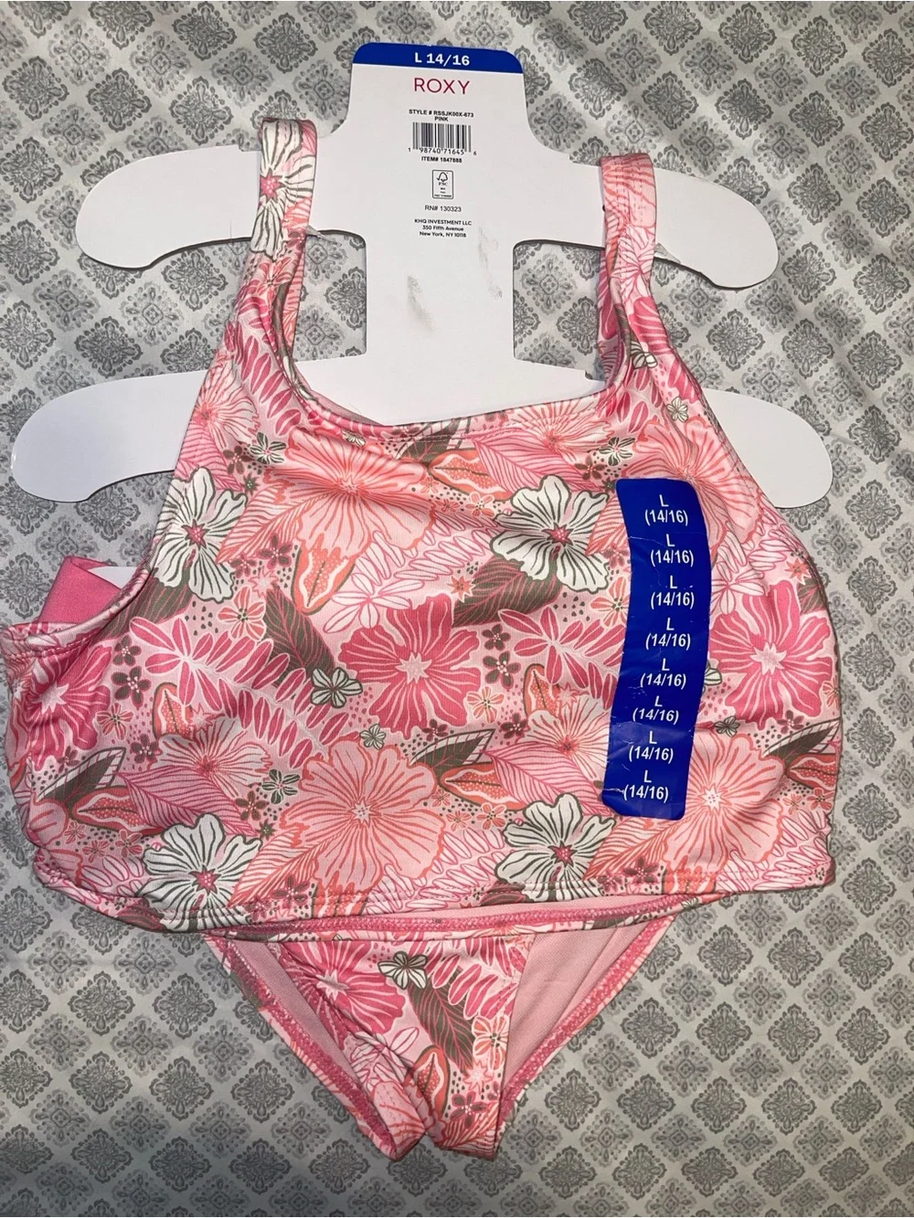 Roxy Girls Floral Pink Two-Piece Swim Set **missing long sleeve top**